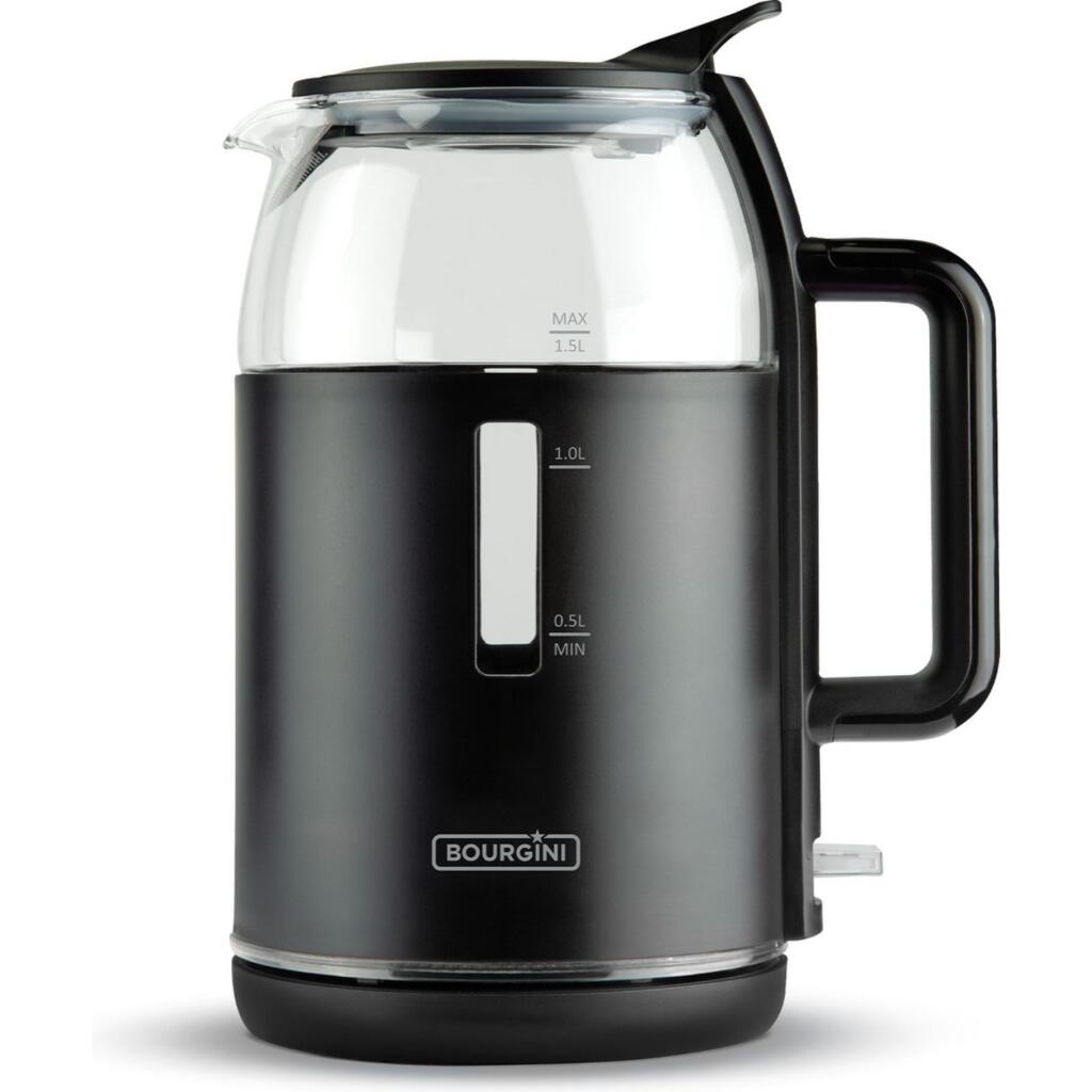 Bourgini Glazen Waterkoker 1.5L Zwart/Transparant