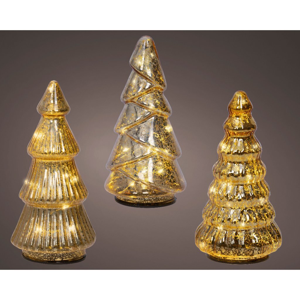 Decoratie Glazen LED Bomen 9x17.5 cm 3 Stuks Goud
