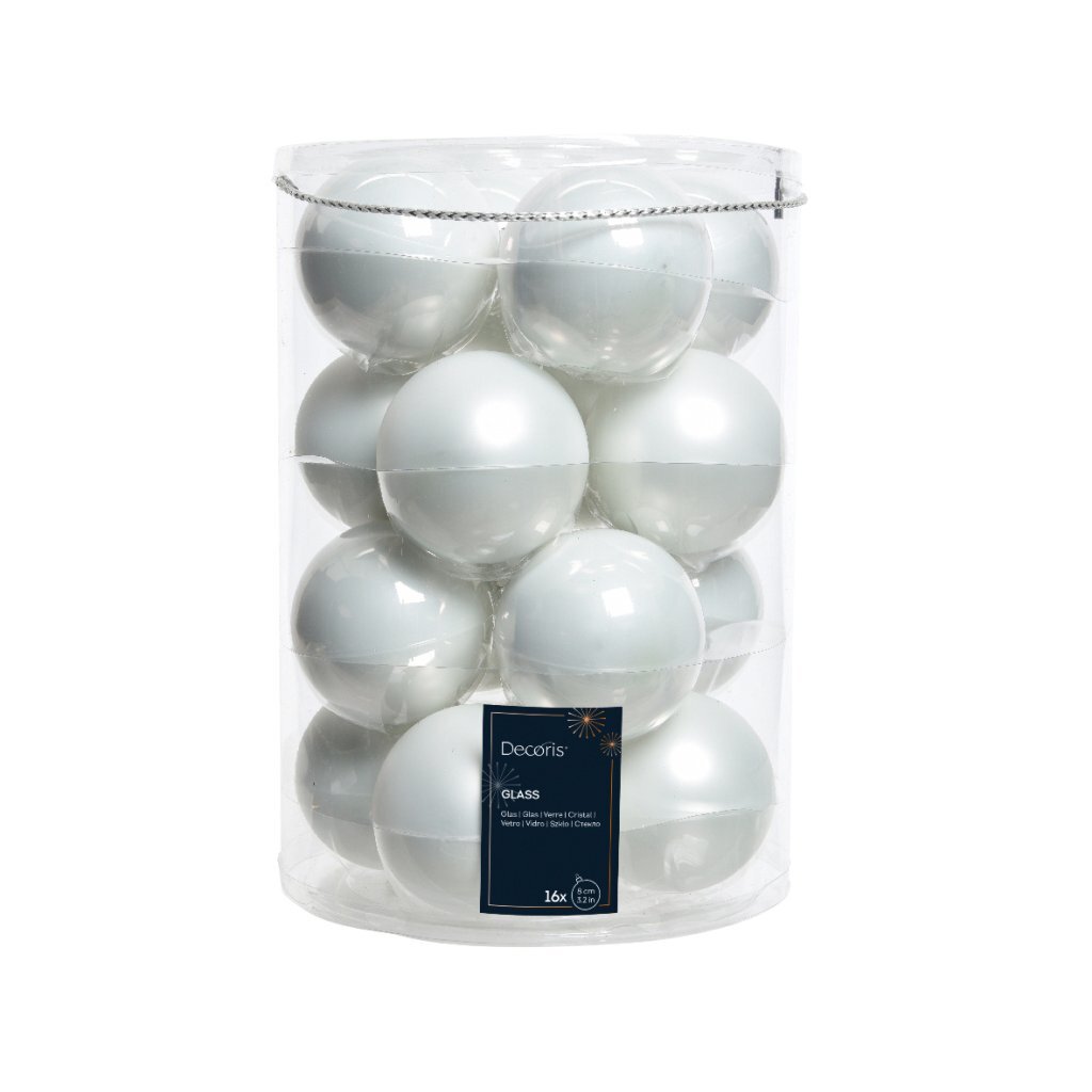 Decoris Glazen Kerstballen 8 cm 16 Stuks Parelmoer