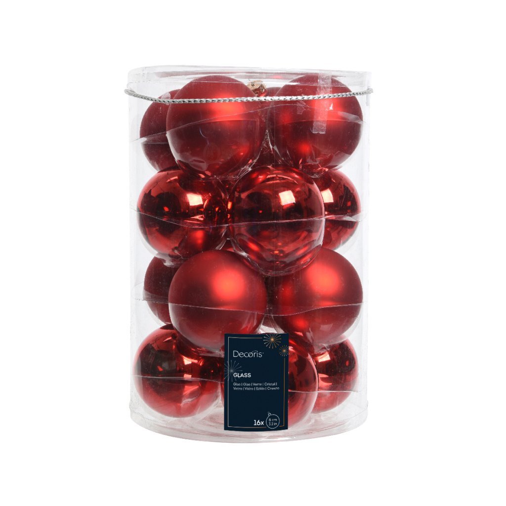 Decoris Glazen Kerstballen 8 cm 16 Stuks Rood