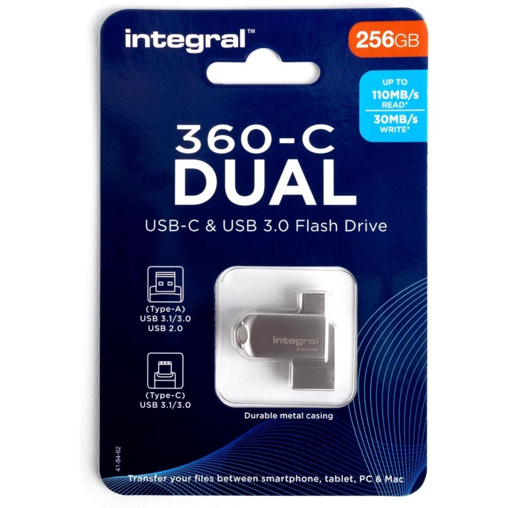 Integral 360-C Dual Flash Drive USB-C & USB 3.0 256 GB Metaal/Zilver