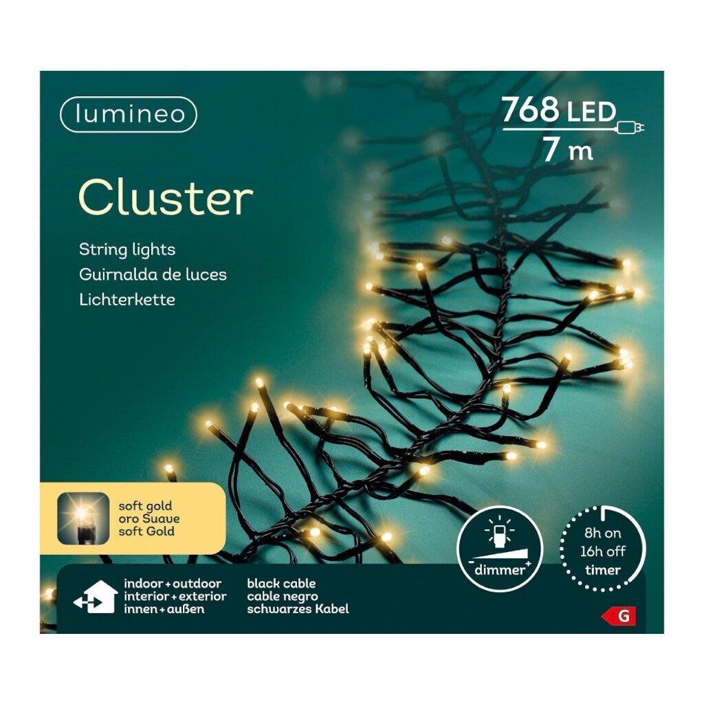 Lumineo LED Cluster 768 LEDs 700 cm Zwart Soft Gold Licht