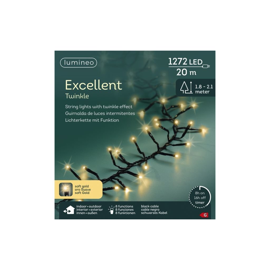 Lumineo LED Excellent Twinkle 1272 LEDs 20 m Zwart Soft Gold Licht