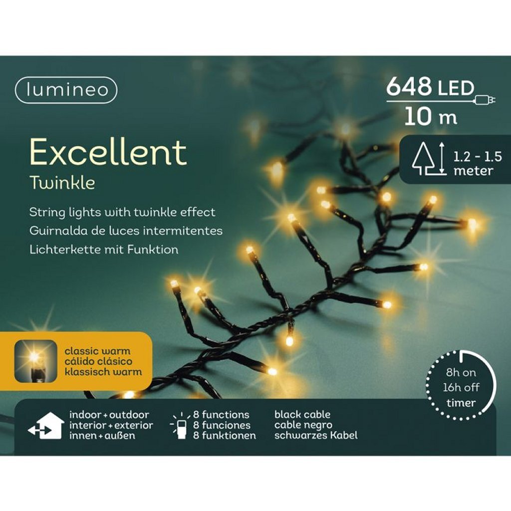 Lumineo LED Excellent Twinkle 648 LEDs 100 cm Zwart Warm Wit Licht