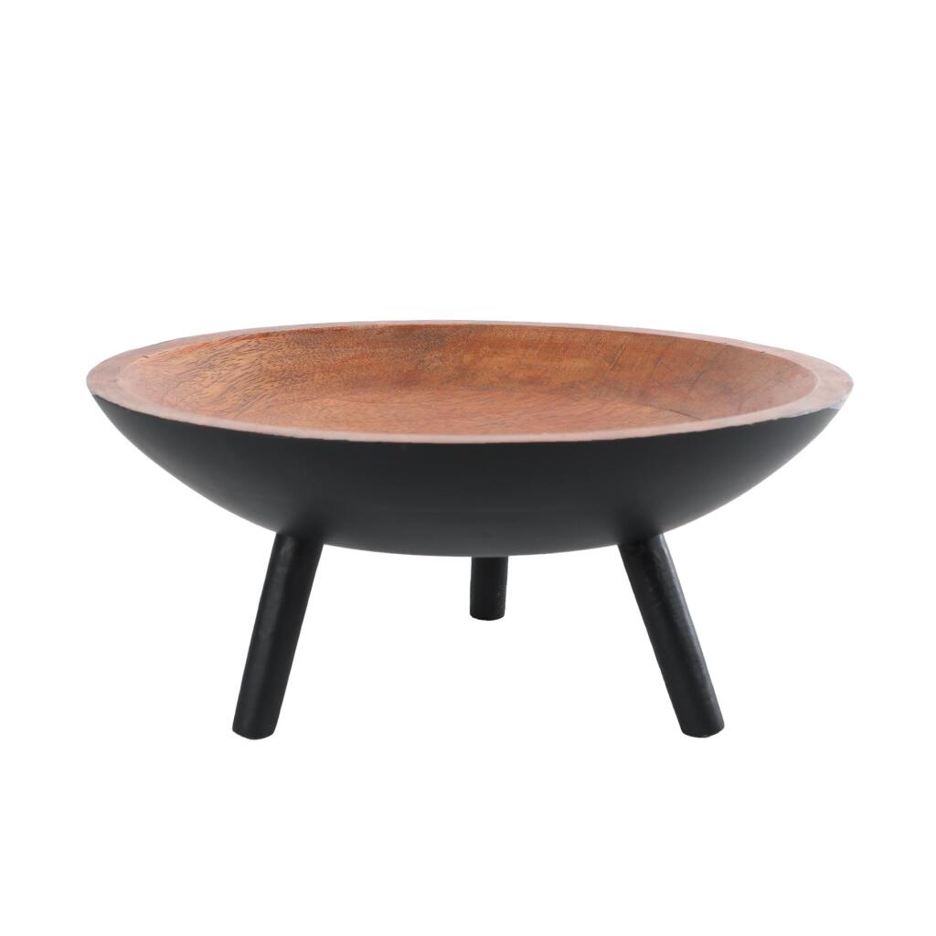 Mangohouten Serveerschaal Sieb met Pootjes Naturel/Zwart