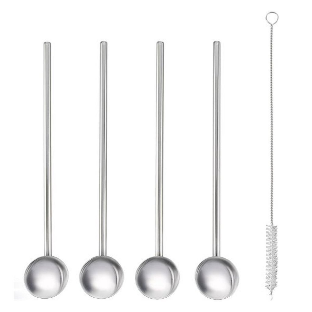 Metaltex Cocktaillelepel Rietjes + Borstel RVS 5-delig