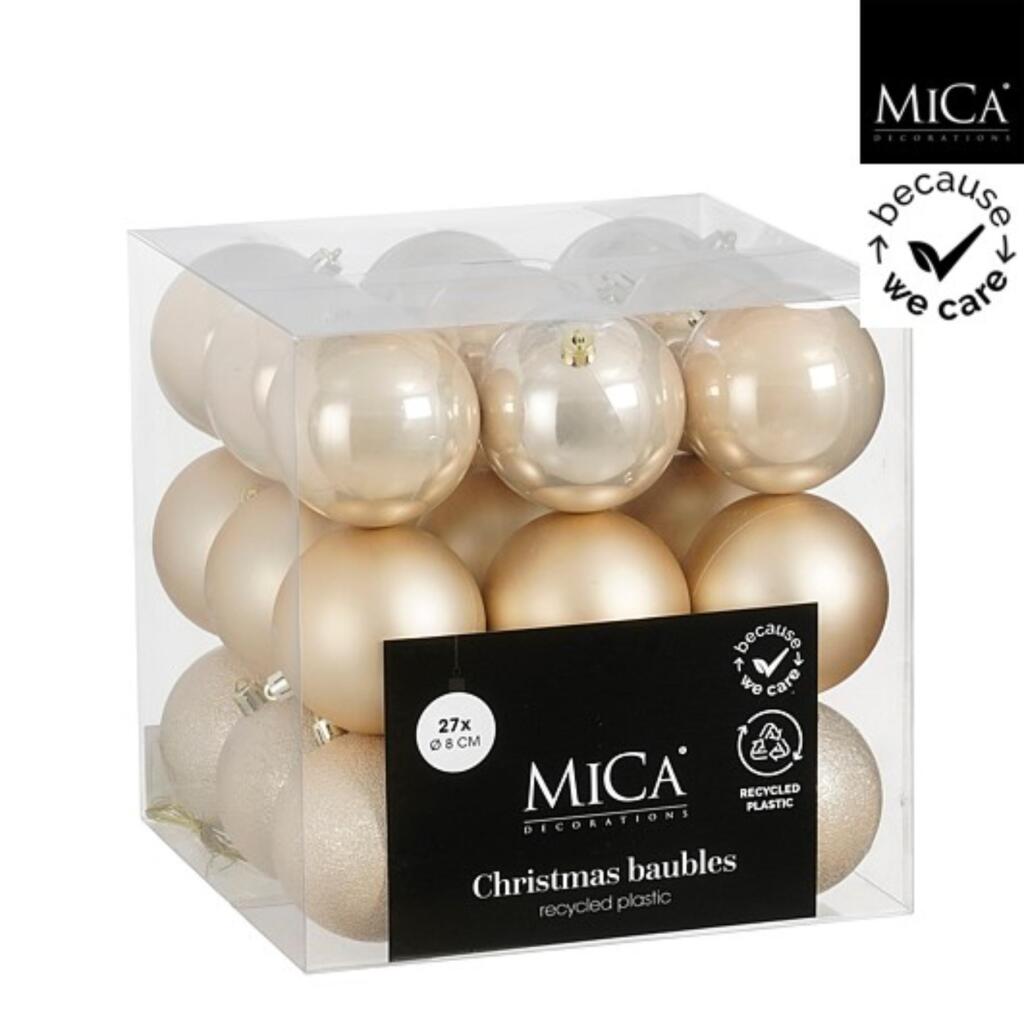 Mica Decorations Kerstballen Onbreekbaar 8 cm 27 Stuks Crème