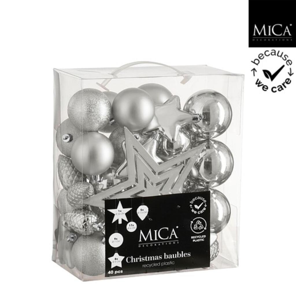 Mica Decorations Kerstboom Decoratie Onbreekbaar 40 Stuks Zilver