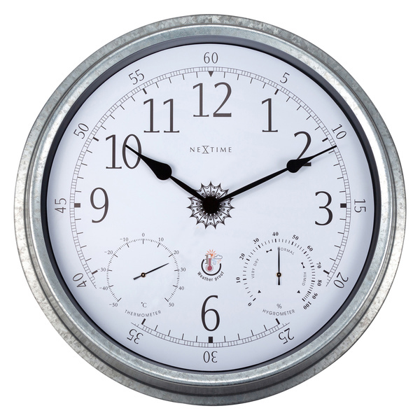 NeXtime NE-4304GA Buitenweerstationklok 40cm Metaal Gegalvaniseerd Tulip