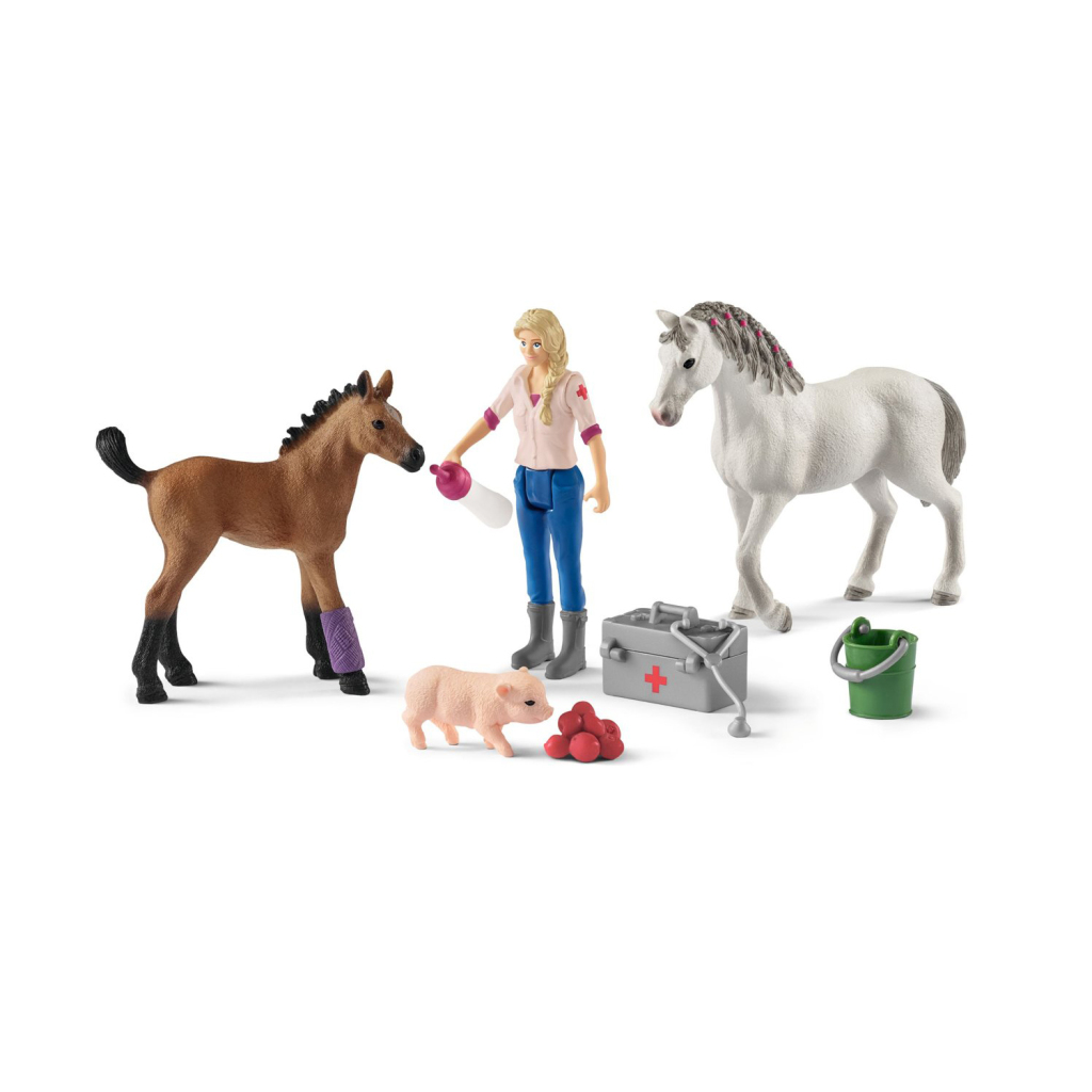 Schleich Dierenarts met Merrie en Veulen + Biggetje