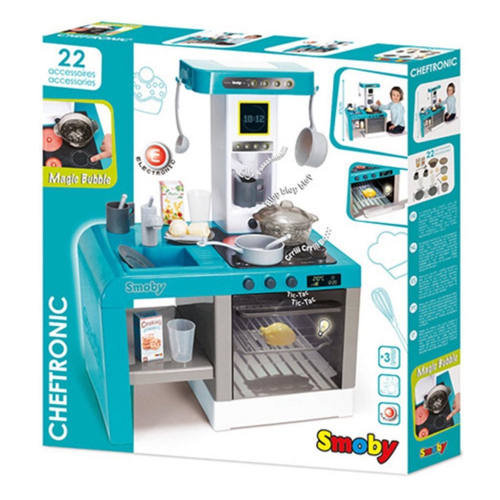 Smoby Speelkeuken met Licht en Geluid + 22 Accessoires Blauw/Wit