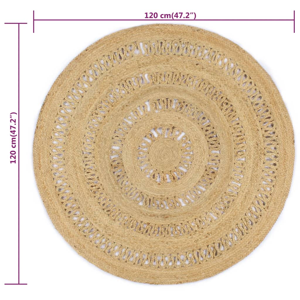 vidaXL Vloerkleed handgemaakt 120 cm gevlochten jute - Afbeelding 6