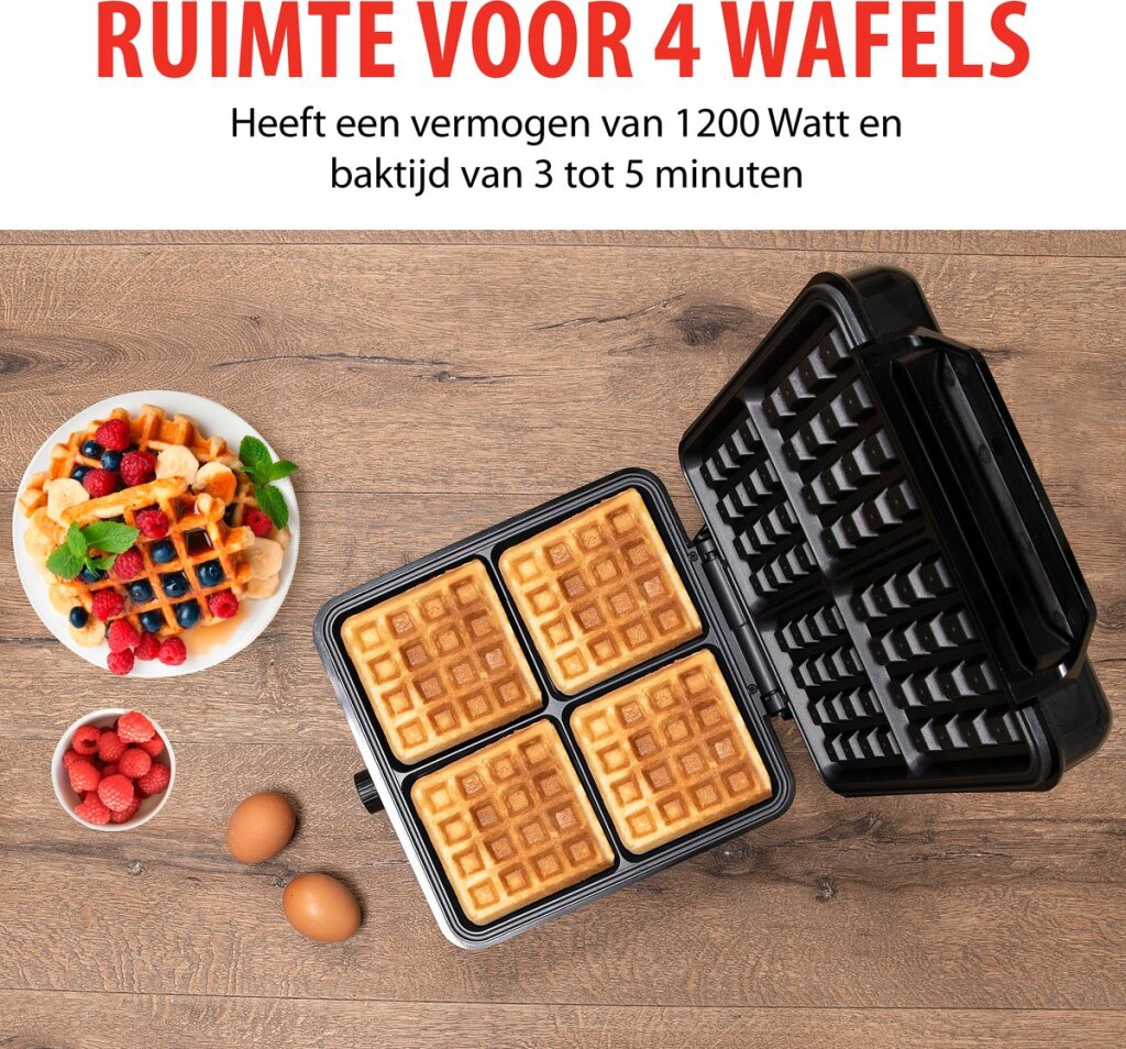 Alpina Wafelijzer Brusselse Wafels Antiaanbaklaag 4 Wafels 1200W - Image 2