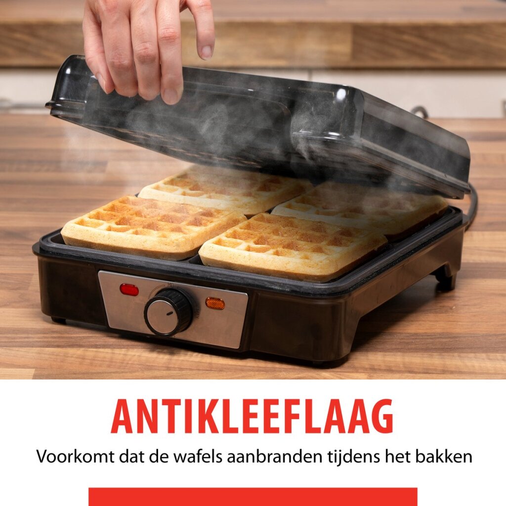 Alpina Wafelijzer Brusselse Wafels Antiaanbaklaag 4 Wafels 1200W - Image 4