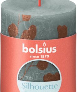 Bolsius Rustiek printed Stompkaars 80/68 Eucalyptus Green