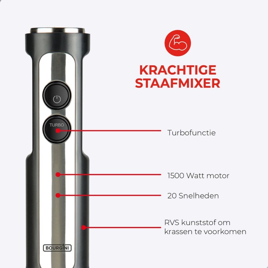 Bourgini Classic Staafmixer Set RVS/Zwart - Image 2
