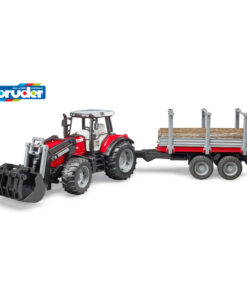 Bruder 02046 Massey Ferguson 7480 Tractor + Voorlader + Houttransportaanhanger + 3 Boomstammen