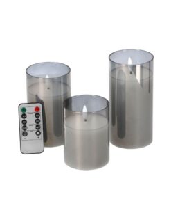 Daily Home LED Kaarsen Set met Afstandsbediening 3 Stuks Grijs/Glas