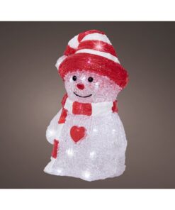 Decoratie LED Sneeuwpop 13.3x16.8x25.2 cm Acryl/Rood/Wit