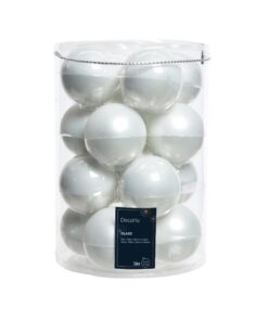 Decoris Glazen Kerstballen 8 cm 16 Stuks Parelmoer