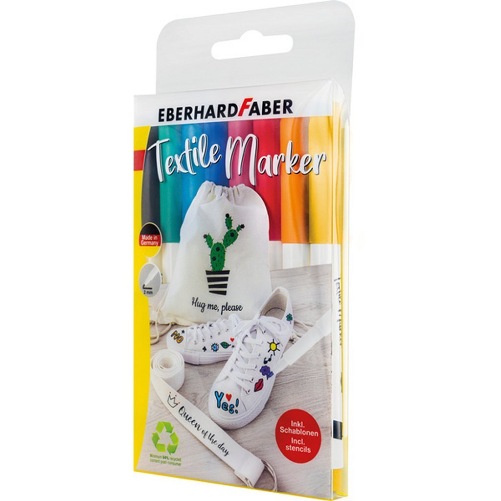 Eberhard Faber Textielmarker 8 Stuks in Etui + 4 Stencils met Sjablonen - Image 2