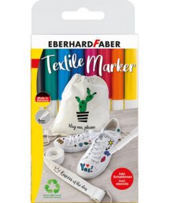 Eberhard Faber Textielmarker 8 Stuks in Etui + 4 Stencils met Sjablonen