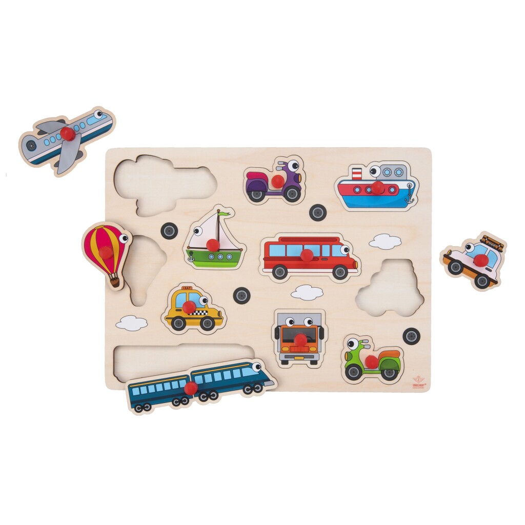 Engelhart Houten Knopjes Puzzel Voertuigen 11 Stukjes - Image 2