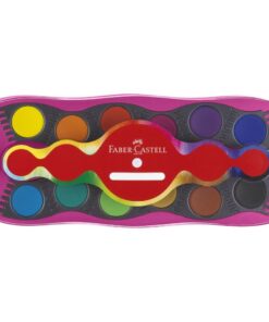 Faber Castell FC-125002 Connector Waterverfdoos 12 Kleuren + 1 Tube Regenboog Glitter en Unicorn Stickers