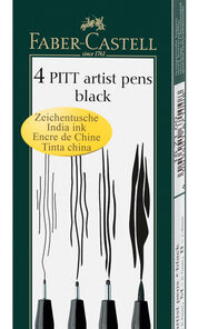 Faber Castell FC-167100 Tekenstift Faber-Castell Pitt Artist Pen 4-delig Etui Zwart