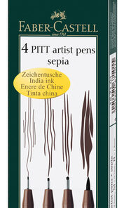 Faber Castell FC-167101 Tekenstift Faber-Castell Pitt Artist Pen 4-delig Etui Donker Sepia
