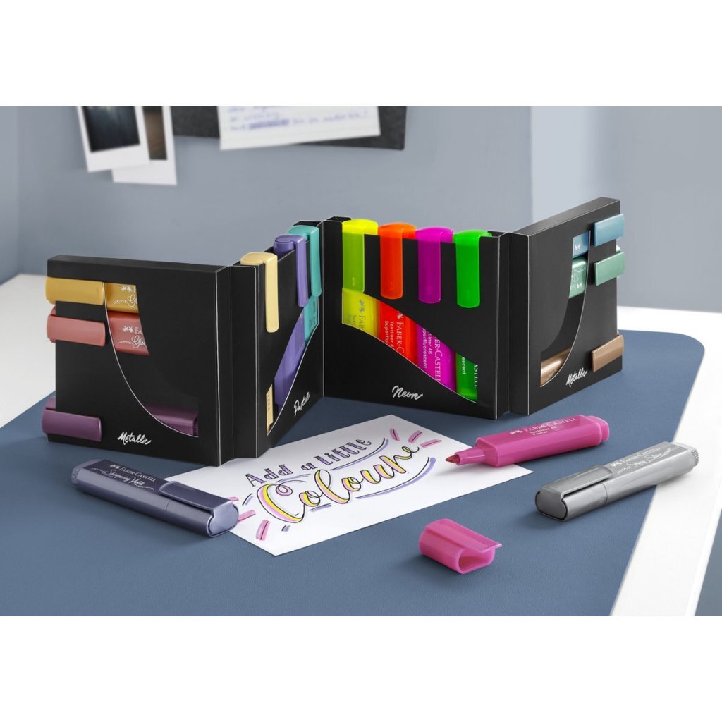 Faber Castell FC-254603 Tekstmarkers Deskset 4xNeon/4xPastel/8xMetallic - Image 5