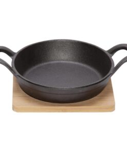 Gietijzeren Gratinschaal 16 cm + Bamboe Onderzetter Zwart