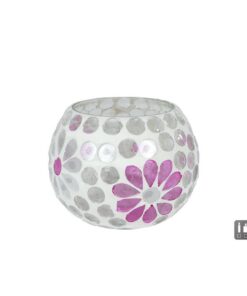 Glazen Windlicht Holly 9x8x8 cm Wit/Roze