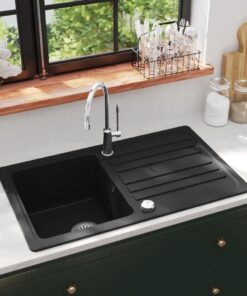 Gootsteen graniet enkele spoelbak met afvoer omkeerbaar zwart