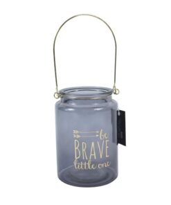 Gusta Glazen Theelichthouder + Tekst Be Brave Little One 15 cm Blauw/Transparant