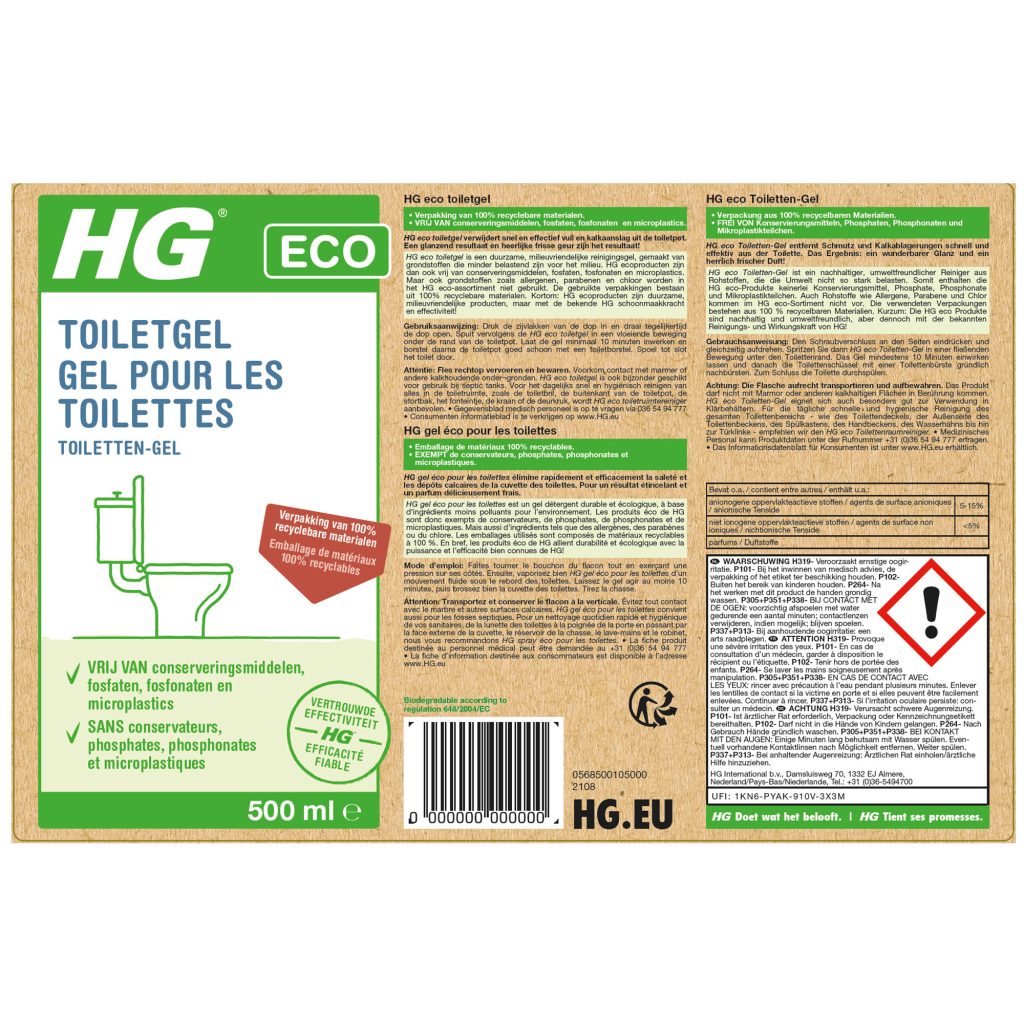 HG ECO Toiletgel 500 ml - Image 2