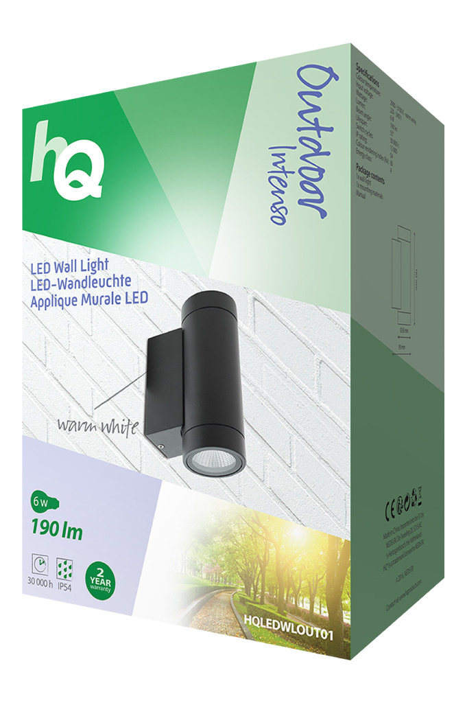 HQ HQLEDWLOUT01 Led Wandlamp Voor Buiten 6 W 190 Lm Zwart - Image 3