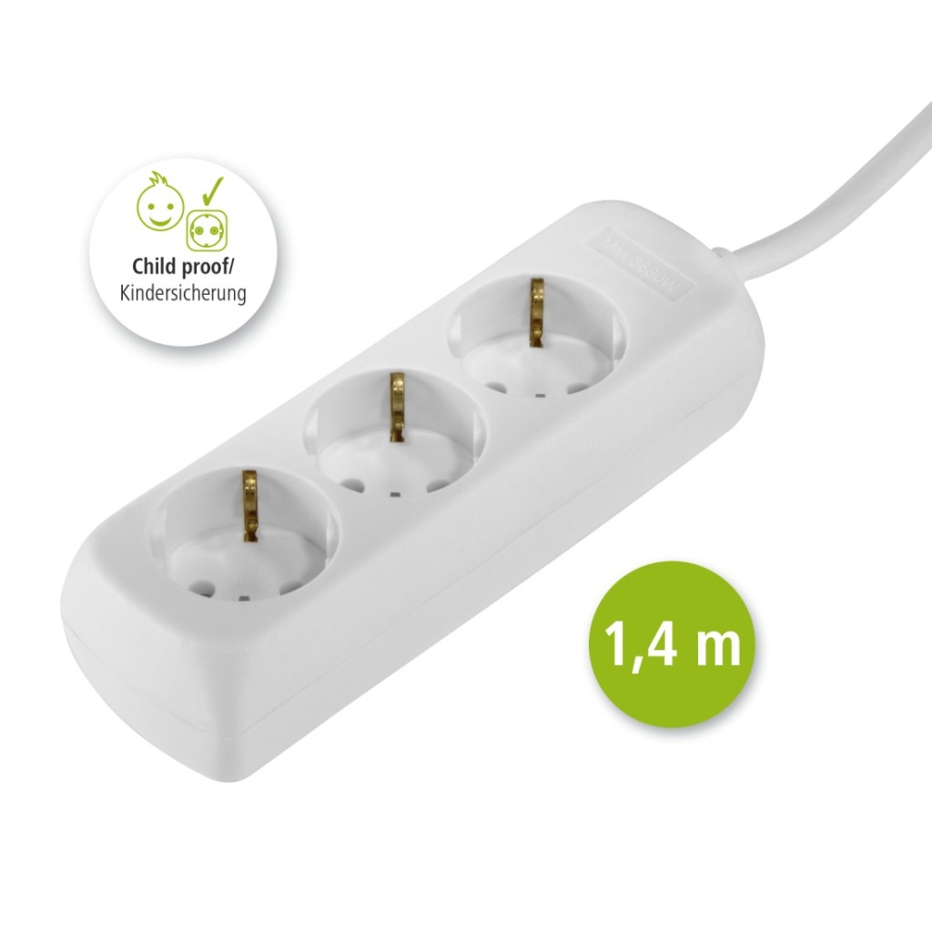 Hama Distribution Panel 3 Sockets Child-proof 1.4 M White - Image 2