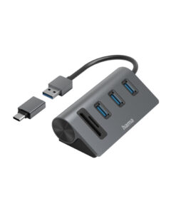 Hama OTG-hub/kaartlezer 5-poorts 3x USB-A SD MicroSD Incl. USB-C-adapter