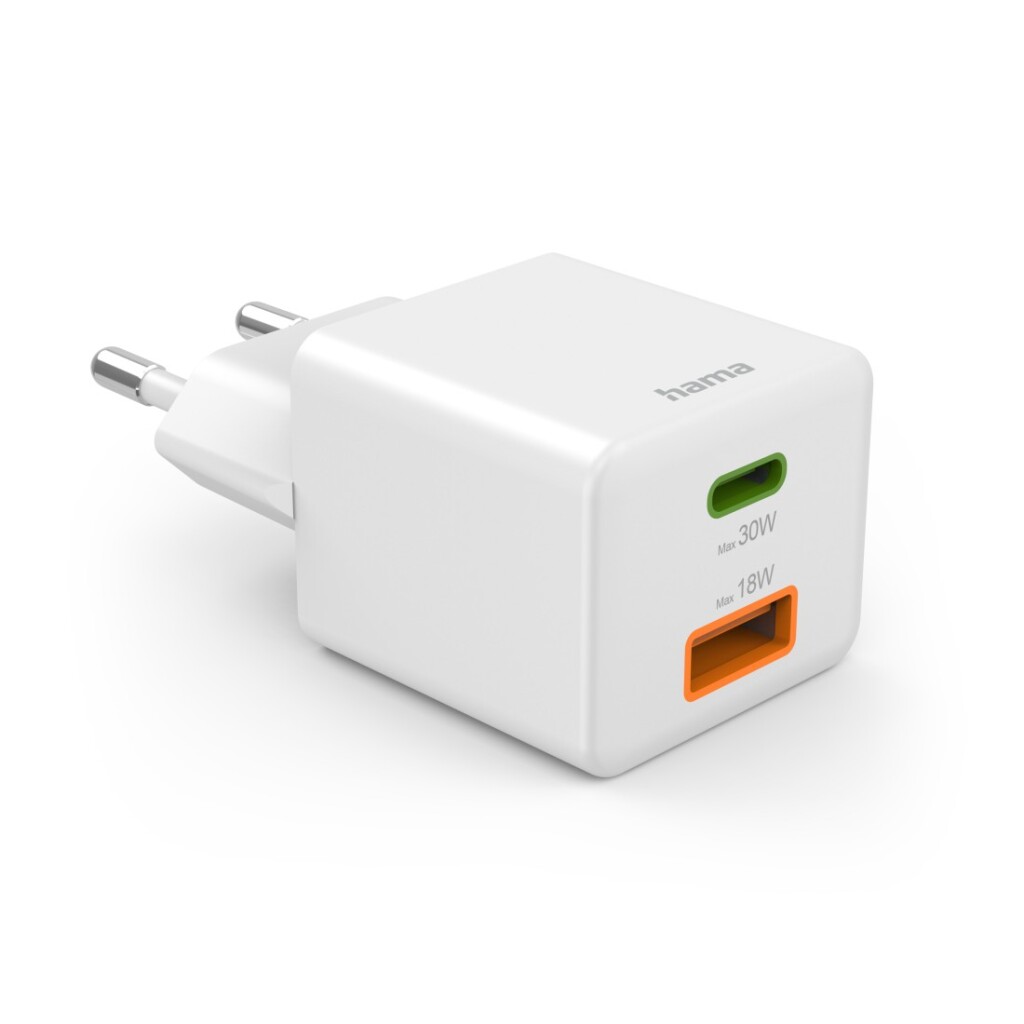 Hama Snellader 1x USB-C PD 1x USB-A QC Mini-oplader 30 W Wit - Image 2