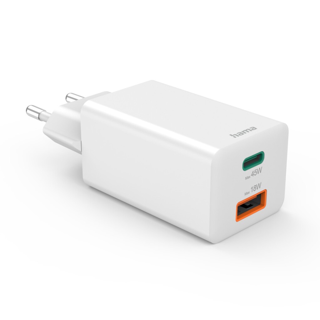 Hama Snellader 1x USB-C PD 1x USB-A QC Mini-oplader 45 W Wit - Image 2