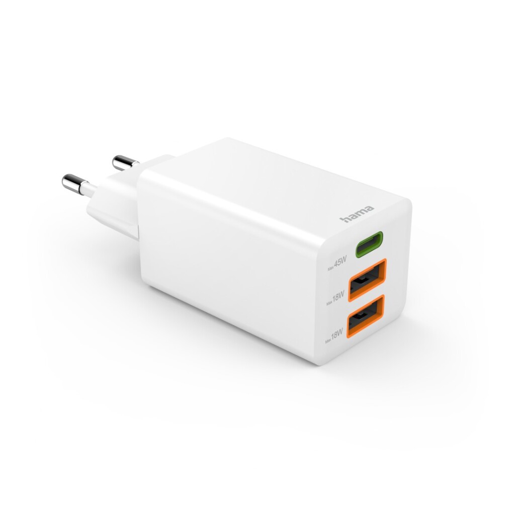Hama Snellader GaN 1x USB-C PD 2x USB-A QC Mini-oplader 45 W Wit - Image 2