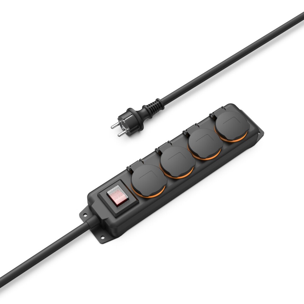 Hama Stekkerdoos 4-voudig Voor Buiten IP44 Schakelaar Wandmontage 4 M Zw. - Image 3