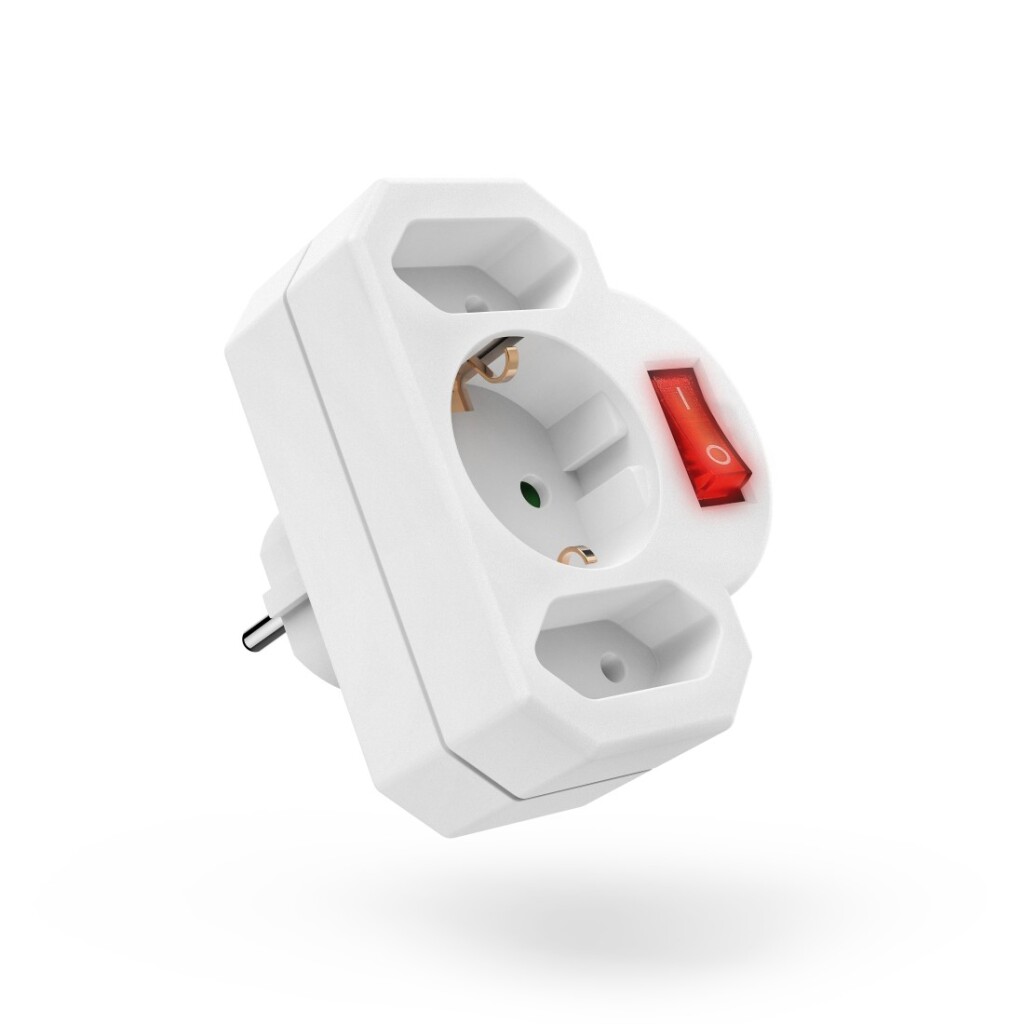 Hama Stopcontactadapter 3-voud. 1x Geaard Stopcontact 2x Euro Schakelaar Wit - Image 2