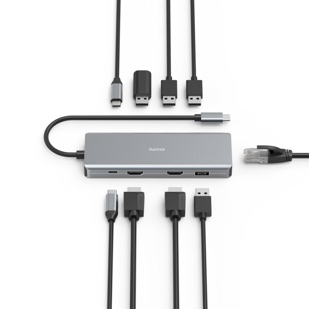 Hama USB C HUB 9-Poorts 2x HDMI USB A USB C LAN Antraciet - Image 3