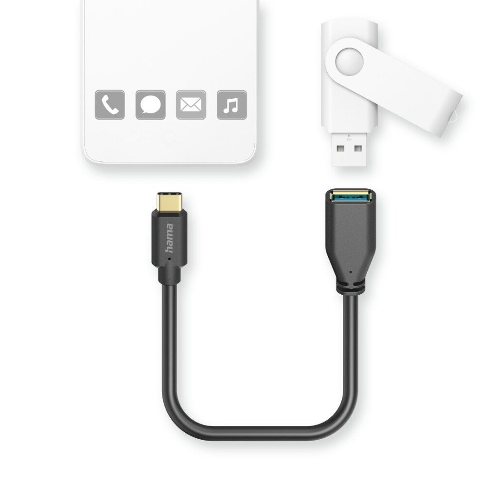 Hama USB-adapterkabel OTG USB-C-stekker - USB-A-aansluiting 15 Cm Zwart - Image 2