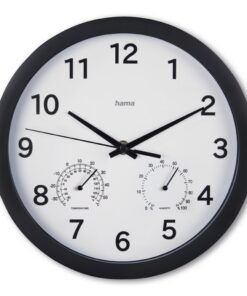 Hama Wandklok Malta met Thermo-Hygrometer Tikt Niet 25 cm Zwart/Wit