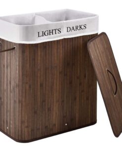 Alternative view of Homestyle Pro Rechthoekige Bamboe Wasmand + Tekst 52x32x63 cm Bruin/Wit