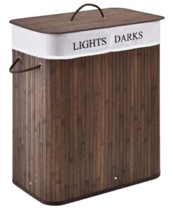 Homestyle Pro Rechthoekige Bamboe Wasmand + Tekst 52x32x63 cm Bruin/Wit