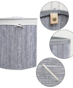Homestyle Pro Ronde Opvouwbare Bamboe Wasmand 35x50 cm Grijs/Wit